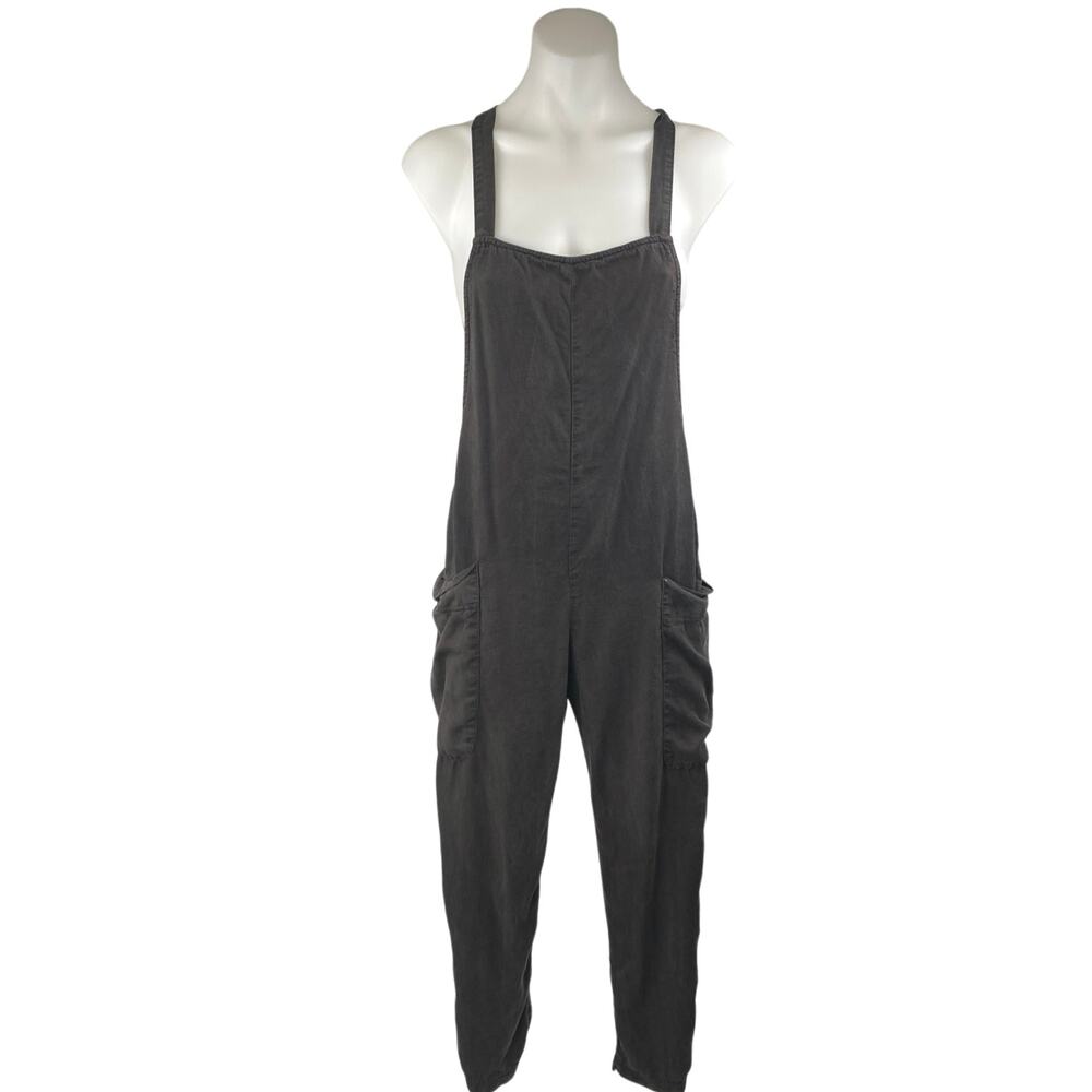 Sol Angeles Women's Black Sleeveless Cargo Straight Utility Overalls Pants Sz XS